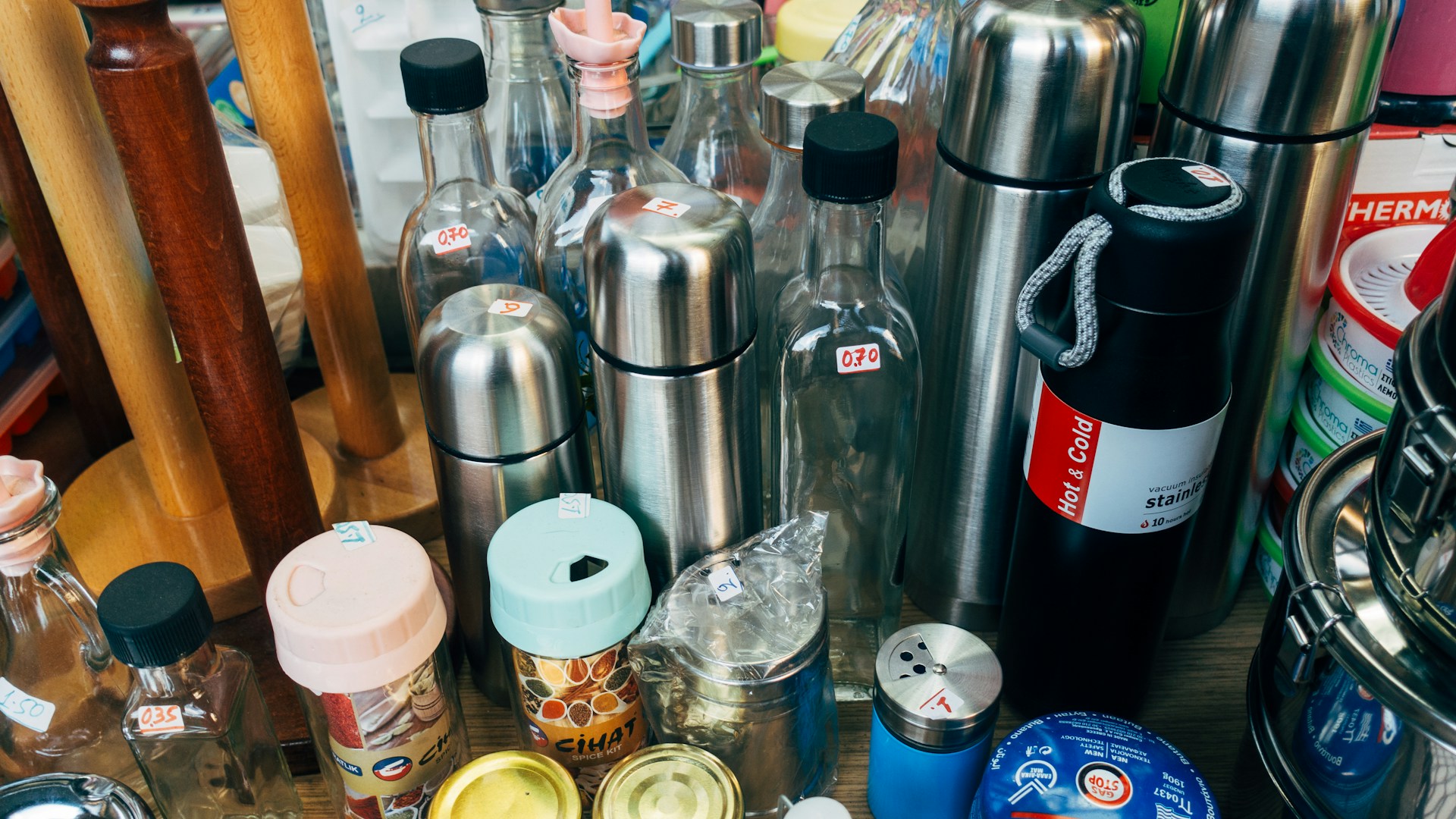 clear glass bottle on table